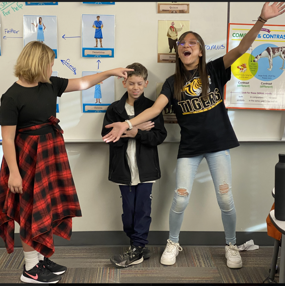 students silently act out shakespeare