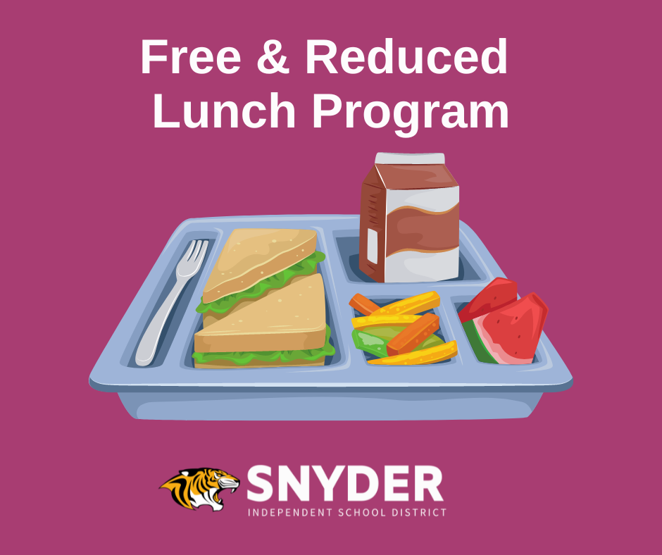 Free and reduced lunch program text with a picture of a lunch tray