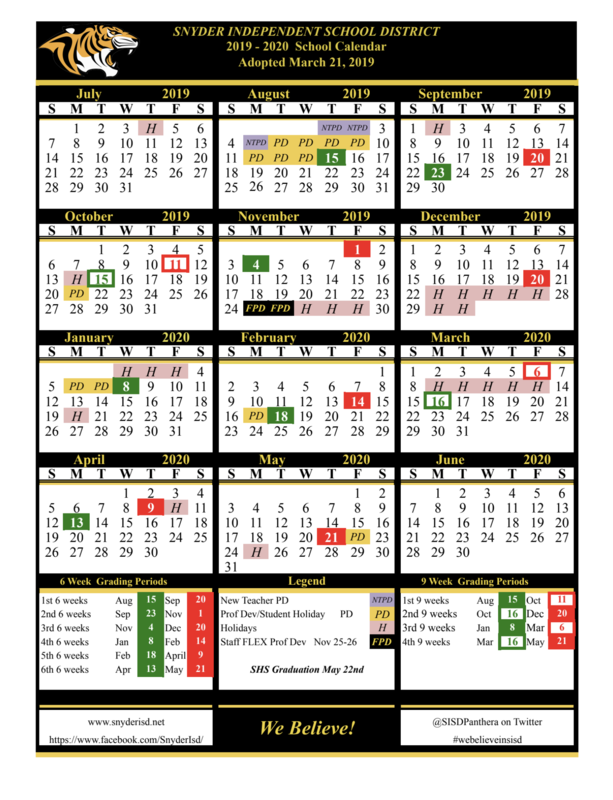School Calendar | Snyder Junior High School School Calendar | Snyder Junior High School